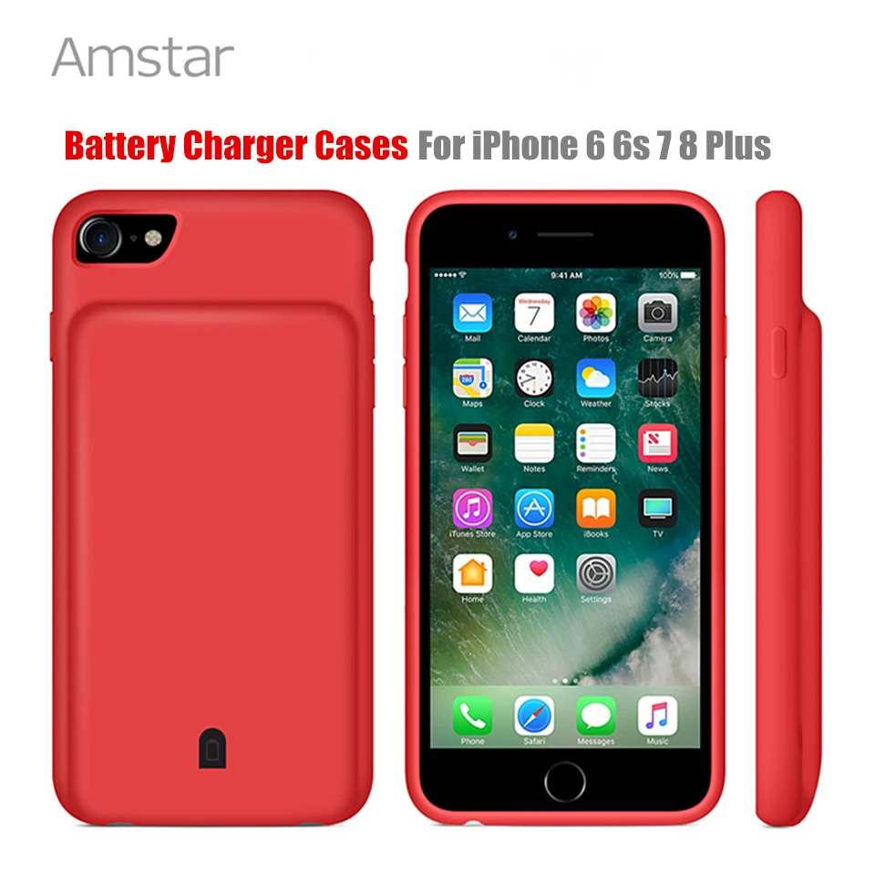 Amstar зарядное устройство чехол Силиконовый противоударный Power bank для iPhone 6 6s 7 8 plus