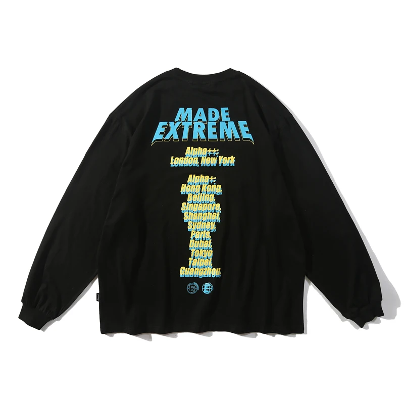 Ретро Уличная Мужская футболка с длинным рукавом в стиле хип хоп Харадзюку