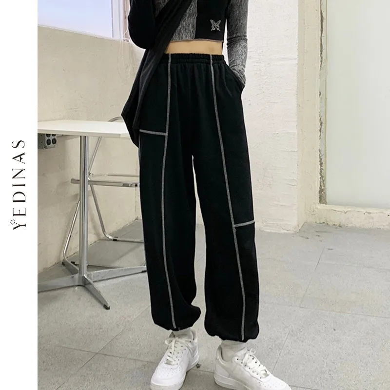 

Yedinas Thick Pants Women Loose Sweatpants Casual Cotton Preppy Style Patchwork High Waist Harem Female Trouser Winter Korean