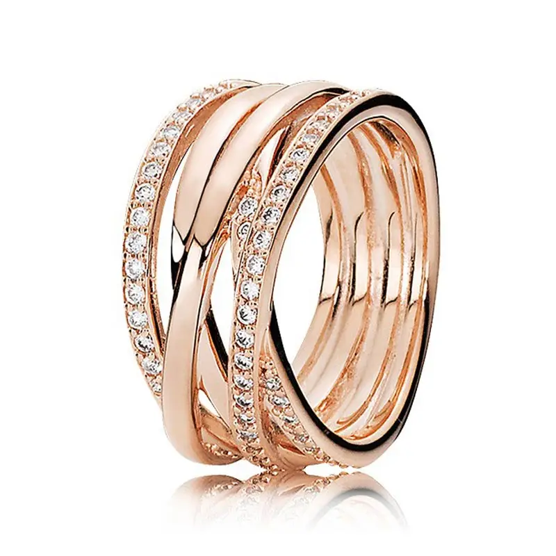 

Authentic 925 Sterling Silver Ring rose gold Sparkling & Polished Lines Ring For Women Wedding Party Gift Europe Fashion Jewelry