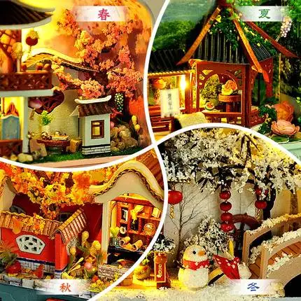 Рождественские подарки Diy коробка Кукольный дом игрушки для детей мебель миниатюрный деревянный Miniaturas кукольный домик подарки на день рождения S903