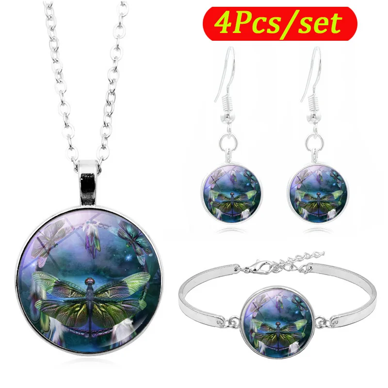 Красивая стрекоза фото стеклянный кабошон Модный Ювелирный Набор цепочка