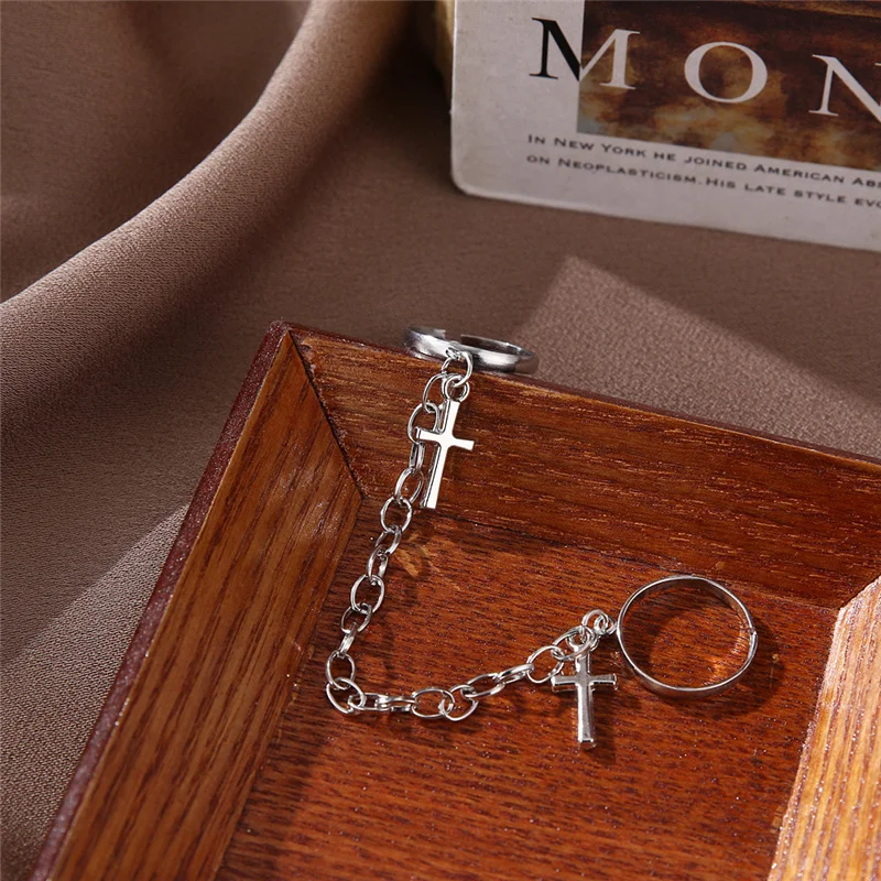 

Trendy Rings For Women Cross Buddy Chain Punk Hip Hop One-piece Combination Ring Index Finger Fashion Jewelry Bague HZS214