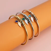 personalise women stainless steel bracelet bohemia leaftwelve months birthday stone bangle custom 1 7 name beads jewelry