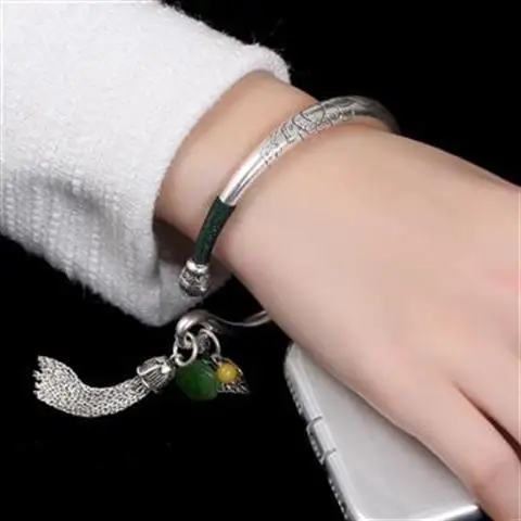 

[Muya] Bracelet Female Vintage Carp Lotus Hetian Jade Green Jade S925 Silver Lotus Seedpod Tassel Opening Silver Bracelet