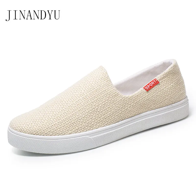Linen Canvans Slip On Sneakers Men 2020 Spring Summer Shoes White Canvas Uomo Beige Black Sepatu Casual Pria | Обувь