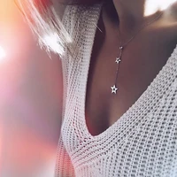 alloy double pentagonal star pendant necklace womens clavicle long chain jewelry gifts for women