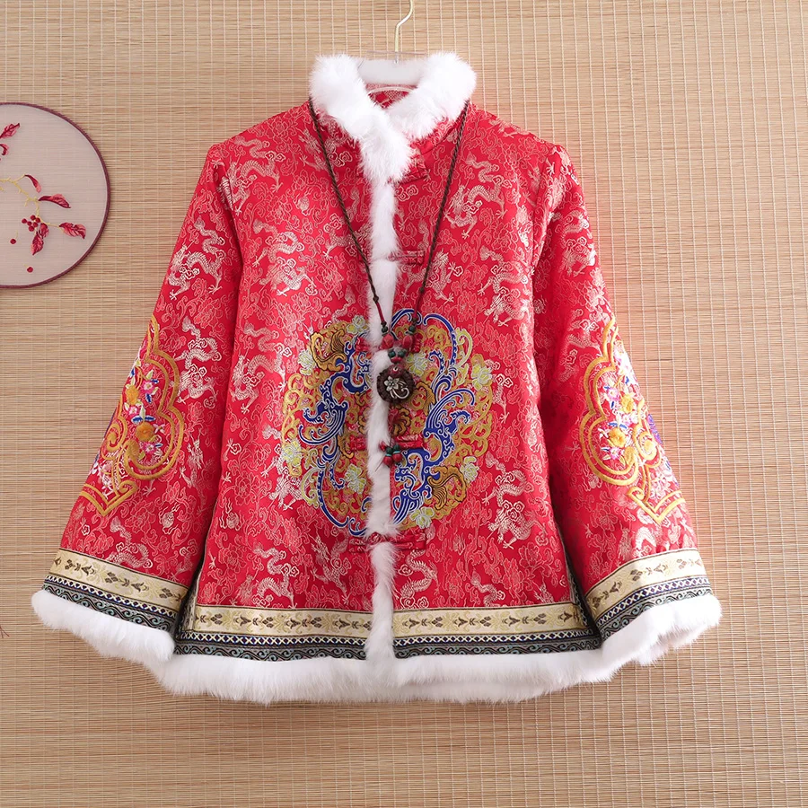 Высококачественная зимняя женская куртка топ в китайском стиле с вышивкой