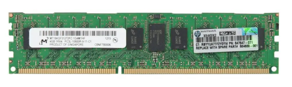 647893-B21 664688-001 647647-071 4 Гб (1x4 Гб) 1Rx4 стандартная строчка памяти низкого напряжения |