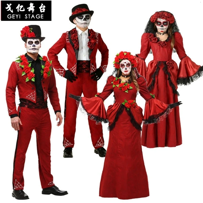 

Female adult Halloween Halloween costume dead bridal ladies long black sleeves scary skull coringa cosplay dress plus for men