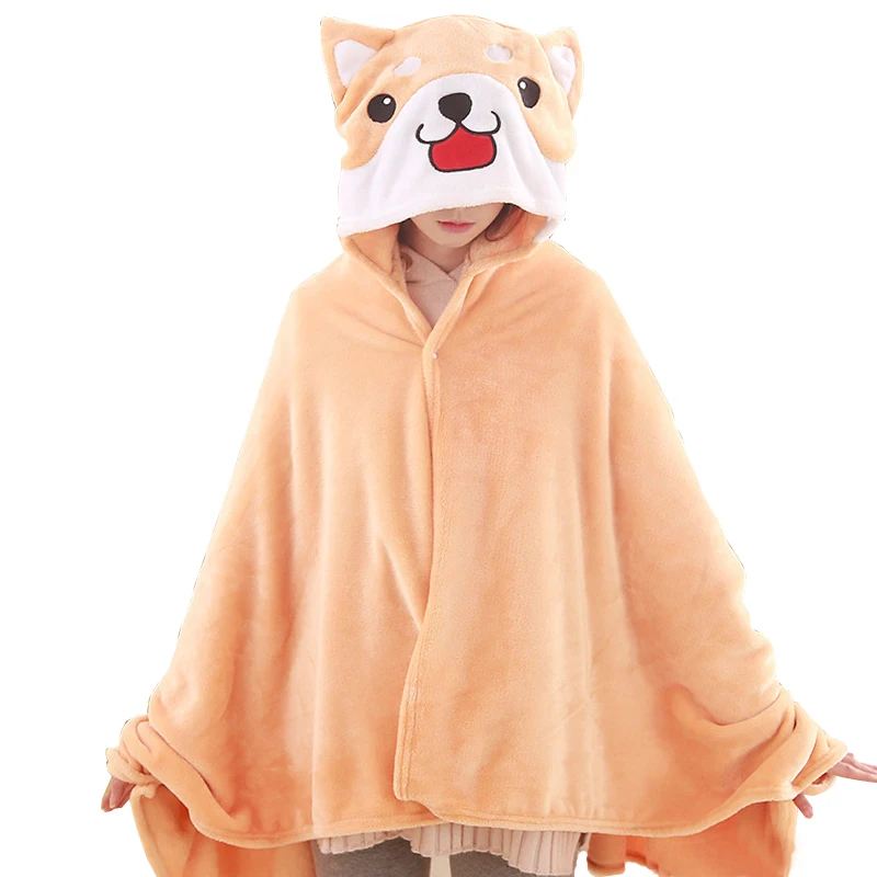 Мультяшная накидка Shiba Inu Doge Kawaii пончо бархатная с капюшоном теплое плюшевое