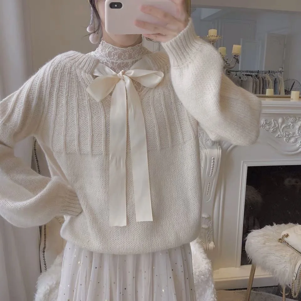 

2021 Women Clothing Oversized Sweater Korean Woman Sweaters Long Sleeve V-Neck Knit Purple Tops Japanese Fashion Sweaters Female