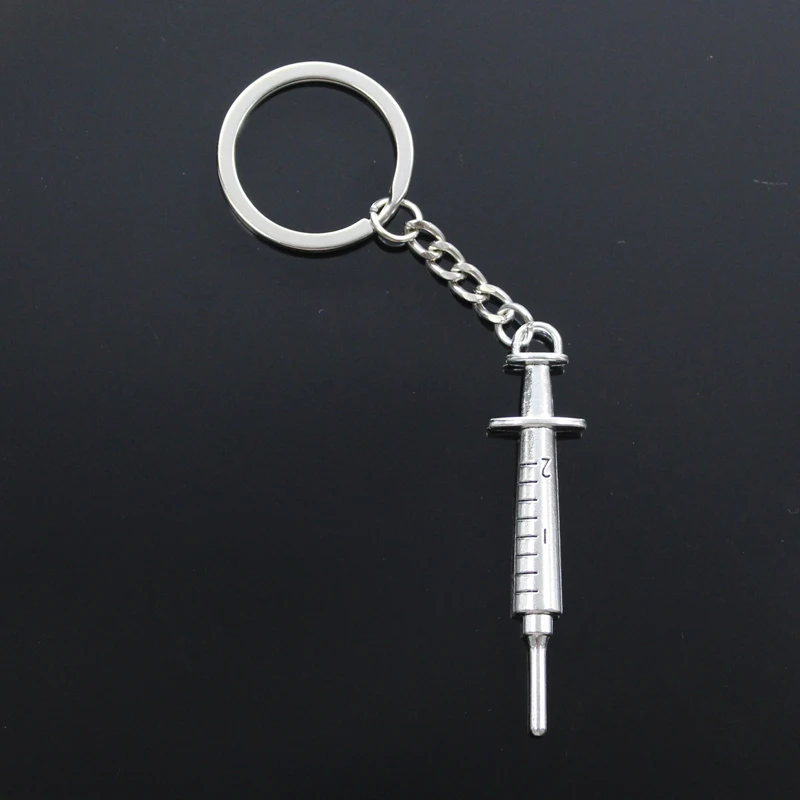 Новая мода мужской 30 мм брелок DIY металлический держатель цепь Винтаж Доктор Шприц 62x6 мм Серебряный цвет кулон подарок