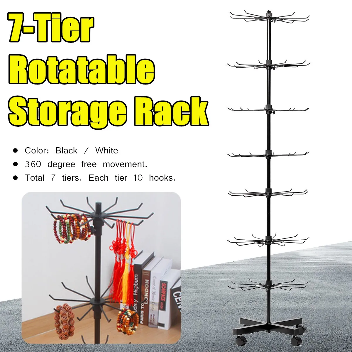

7 Tiers Rotary Necklace Display Rack Multi Purpose Scarf Hook Jewelry Store Window Jewelry Bracelet Hanging Organizer Bracket