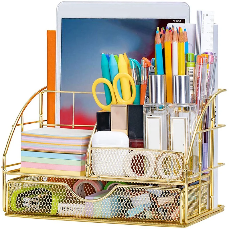 

Органайзер настольный сетчатый коллекционный, настольный держатель для ручек с 5 отделениями и 1 ящиком для офиса и дома, новинка 2021