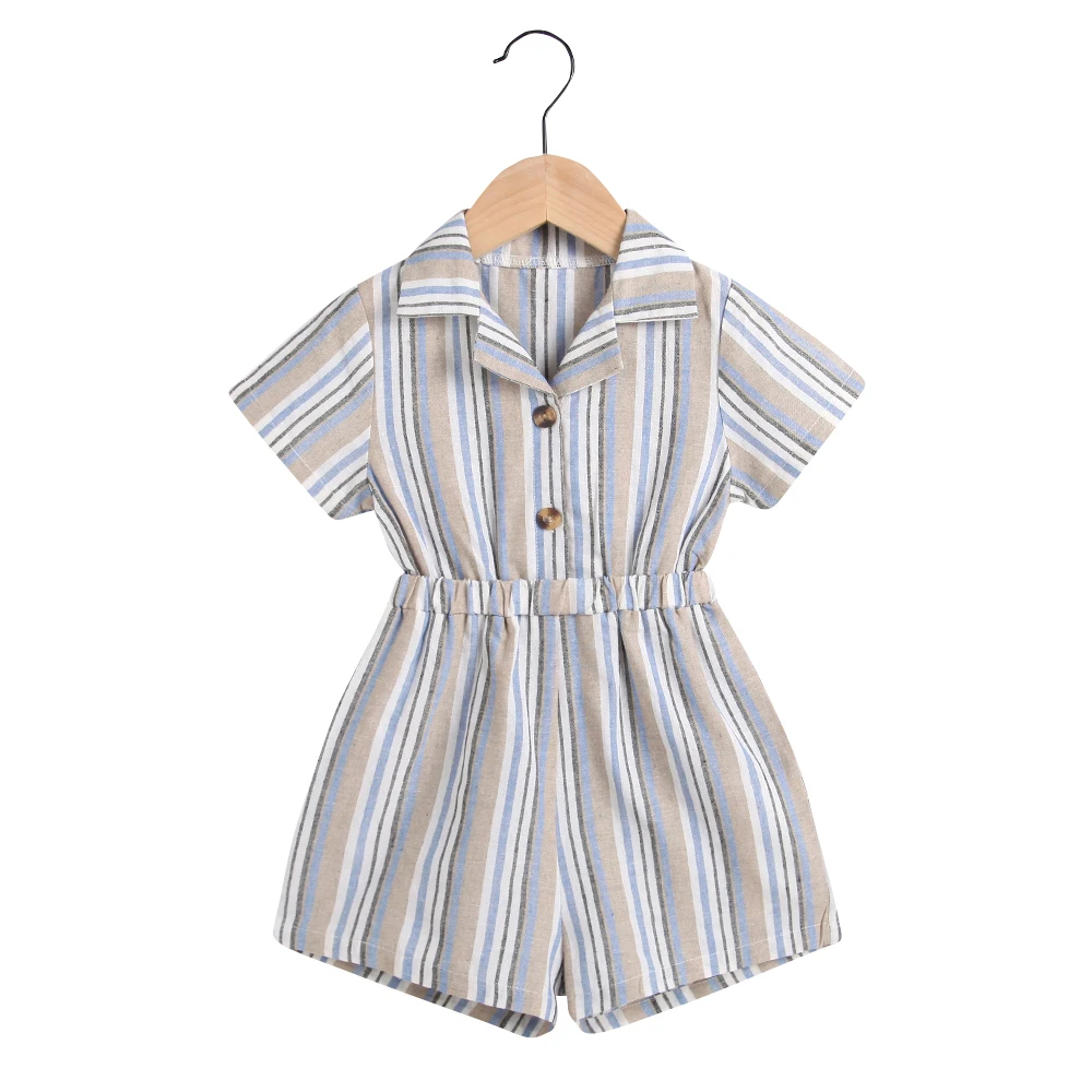 

2021 Summer Toddler Boys Short Sleeve Striped Printed Romper Loose Jumpsuit Romper Overalls