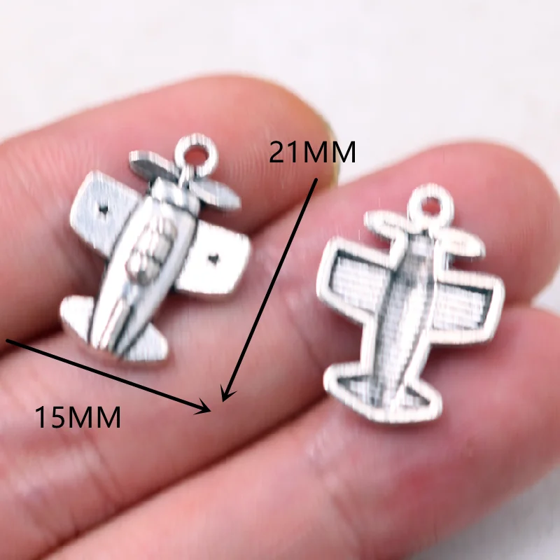 30 штук серебряных покрытых миниатюрных трехмерных подвесок в форме самолета с пропеллером, ретро-ожерелье, серьги, металлические аксессуары, чармы для ювелирных изделий, рукоделия.