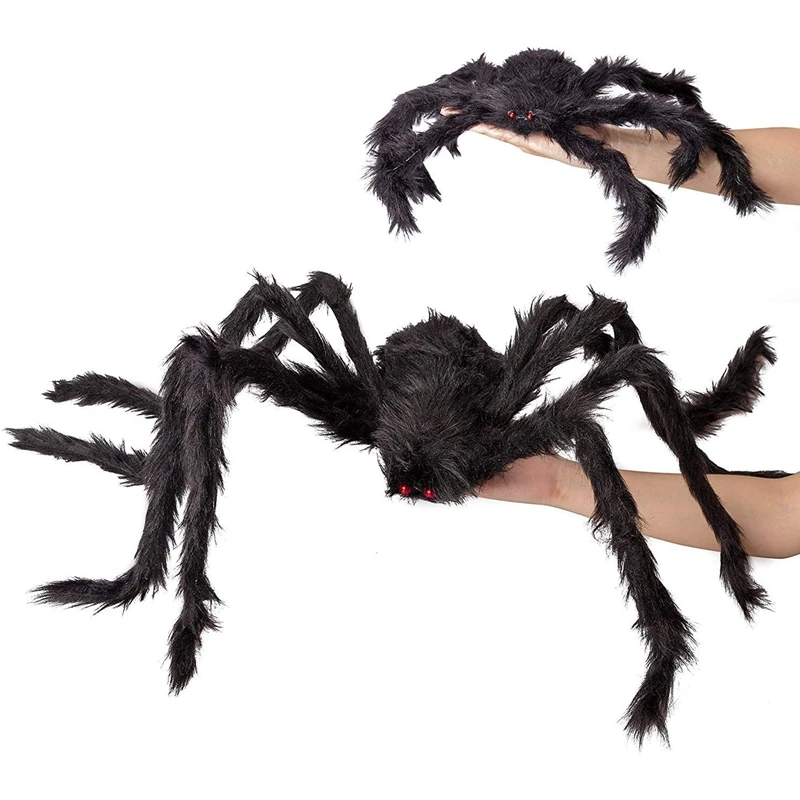 

2PCS Fake Giant Spider Halloween Decorations Black - Outdoor Yard Haunted House Party Decor Supplies(4.1Ft + 1.64Ft)