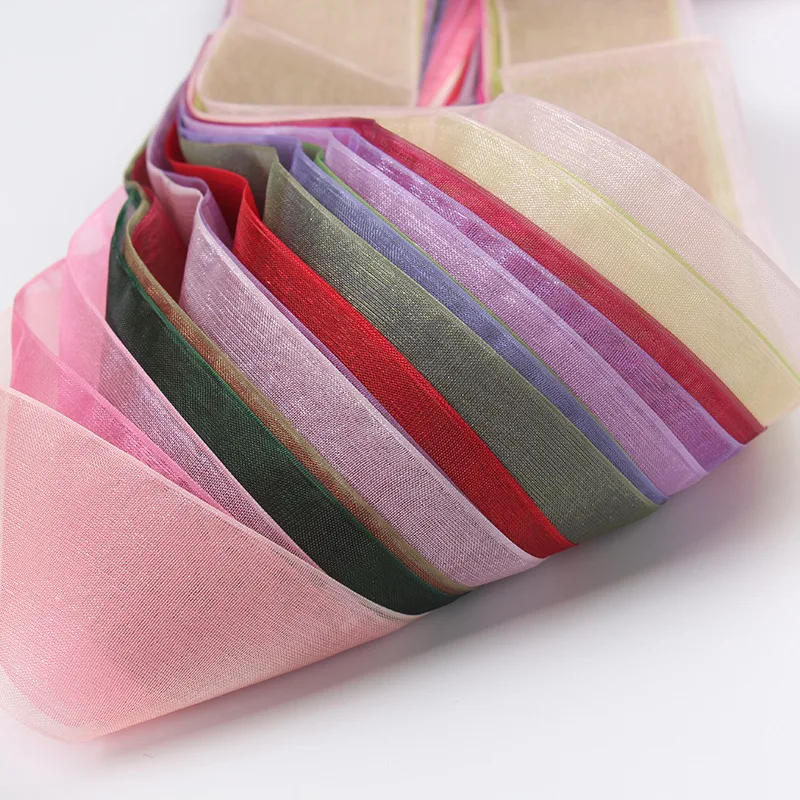 200 ярдов/рулон шифоновая Прозрачная Шелковая лента из органзы сатиновая