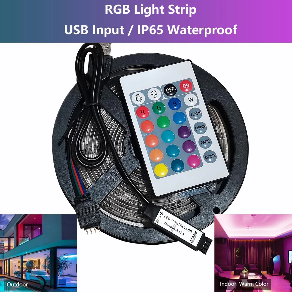 Waterproof RGB Colorful LED Light Strip 5050 Color Changing USB Strip Remote Control for Room Decoration