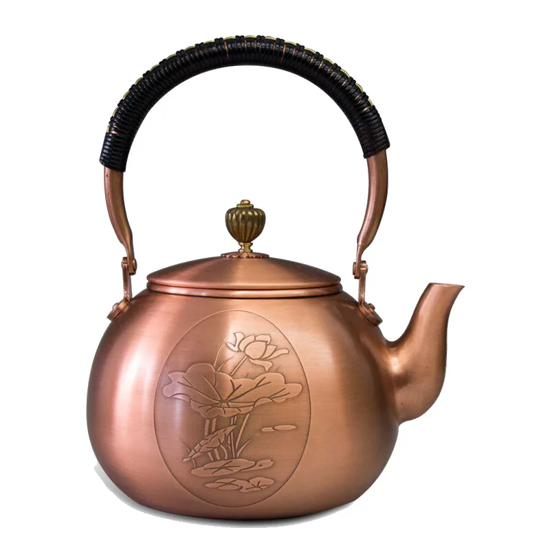 

Red Copper Pot Antique Hand-carved Chisel Comfortable Heat Insulation Exquisite Pattern Uncoated Kung Fu Tea Set Utensils