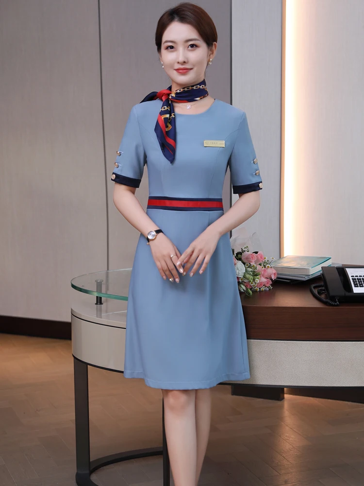 

Summer New Style Hot Sale Women's Professional Wear Flight Attendant Uniform Fashion Temperament Hotel Front Desk Dress Tooling