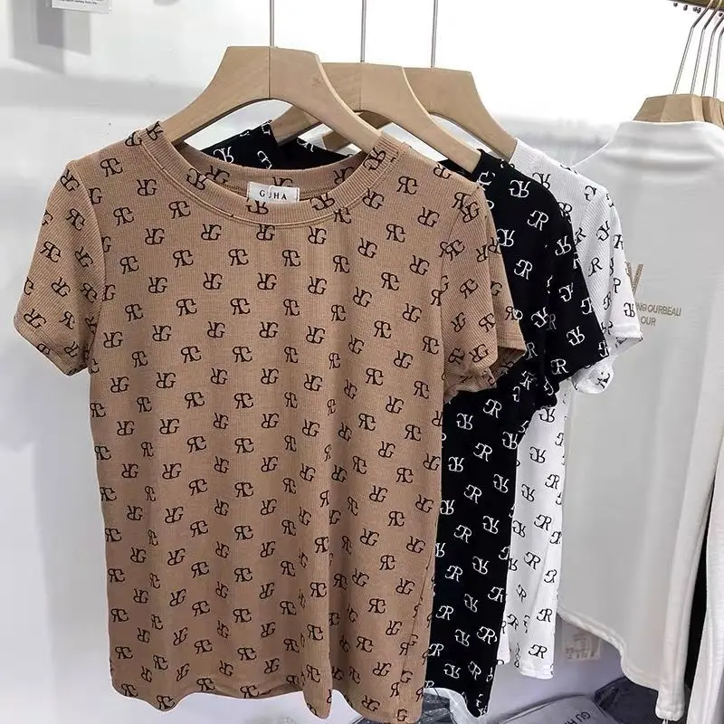 

2021 summer new fashion letter foreign style slim top short sleeve T-shirt bottom coat half sleeve T-shirt