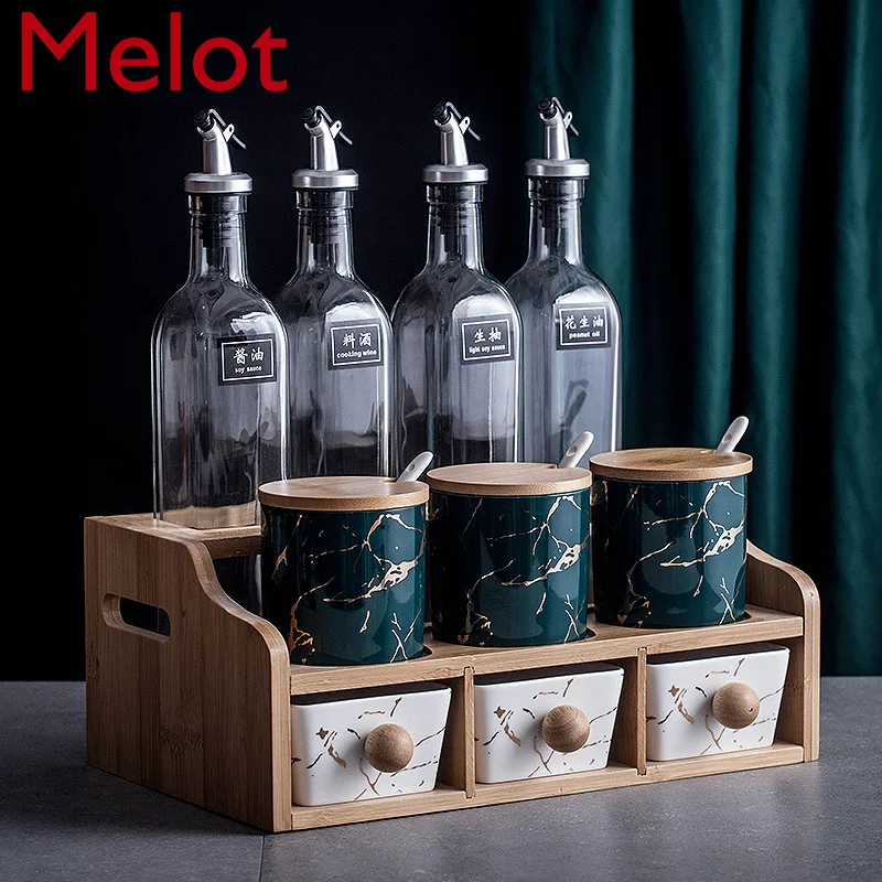 

Light Luxury Nordic Ceramic Seasoning Cans Kitchen Seasoning Jar Oil Bottle Salt MSG and Seasoning Home Use Set Storage Box