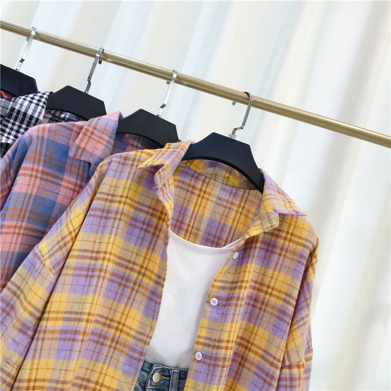 

2020 Plaid Shirt Women Oversized Blouse Girl Long Sleeve Female Casual Print Shirts Loose Cotton Tops Blusas