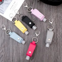 zwpon tassels leather keychain holder carriers trapezoid 30ml portable empty leakproof plastic travel bottle for hand sanitizer