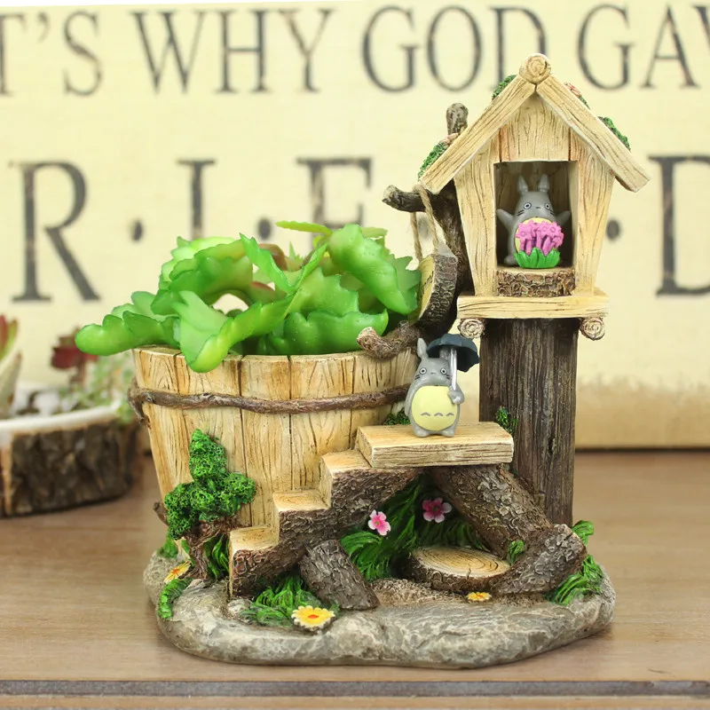 Тоторо смолы Настольный цветочный горшок дерево пень мини плантатор Креативный