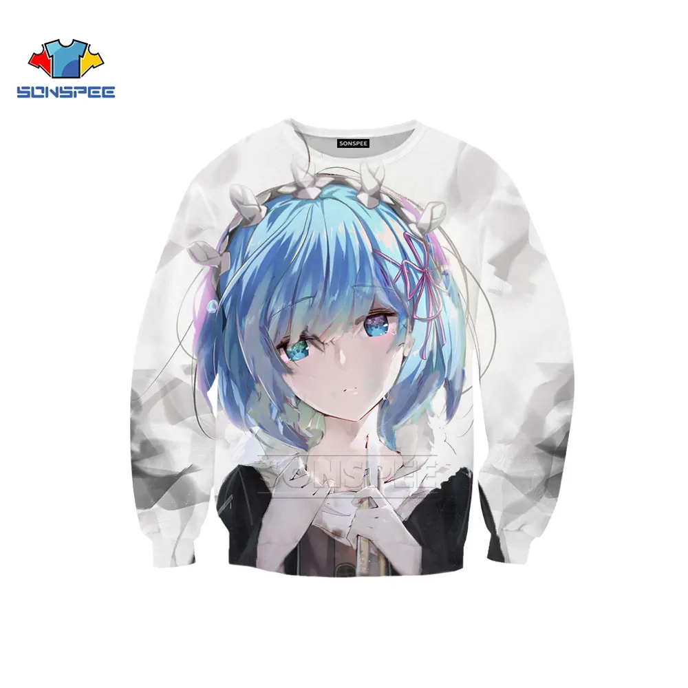 

SONSPEE Life In A Different World From Zero Anime Sweatshirt Men Women Hoodies 3D Print Sleeve Fashion Cute O Neck Pullover
