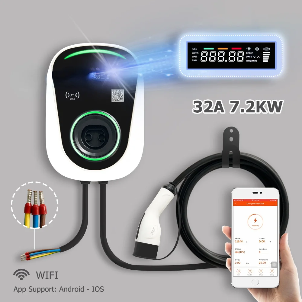

Высокотехнологичное 7KW J1772 зарядное устройство 32A, электрическое автомобильное зарядное устройство с WIFI