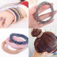 the new chinese version of the crystal hair ring hair accessories all match ponytail rubber band leather hair rope e5