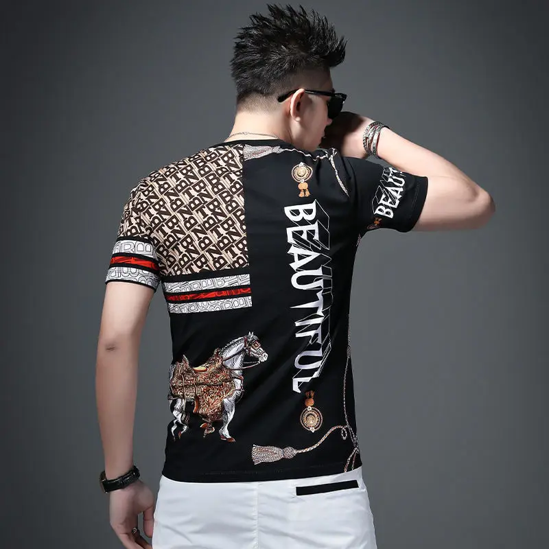 

2021 spring and summer short sleeve t-shirt men's printed round neck slim men's half sleeve