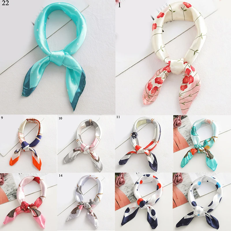 

2021 Square Satin Scarf Women Fashion Print Small Neck Scarfs Office Lady Hair Band Foulard Hand Kerchief Female Bandana Shawl