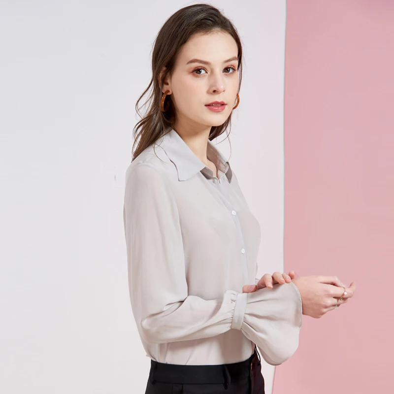 

100% Pure Silk Women's Runway Shirts Turn Down Collar Long Sleeves Ruffles Fashion Casual Shirt Blouse Tops