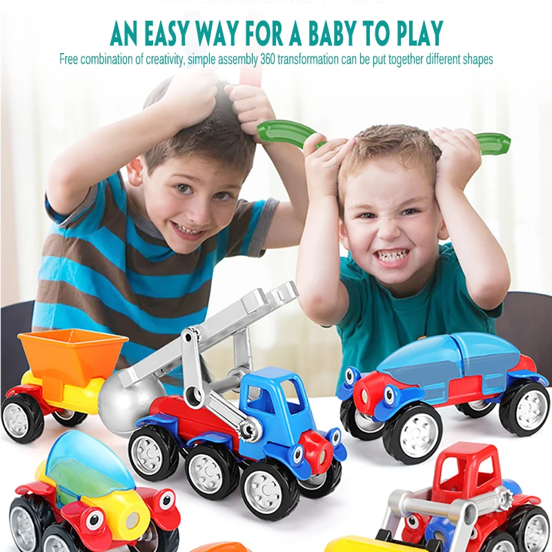 

IKAUOIE Magnetic Building Blocks Magnet Rod Metal Ball Magnetic Designer Building Set Children Car Toys Christmas Gifts For Kids