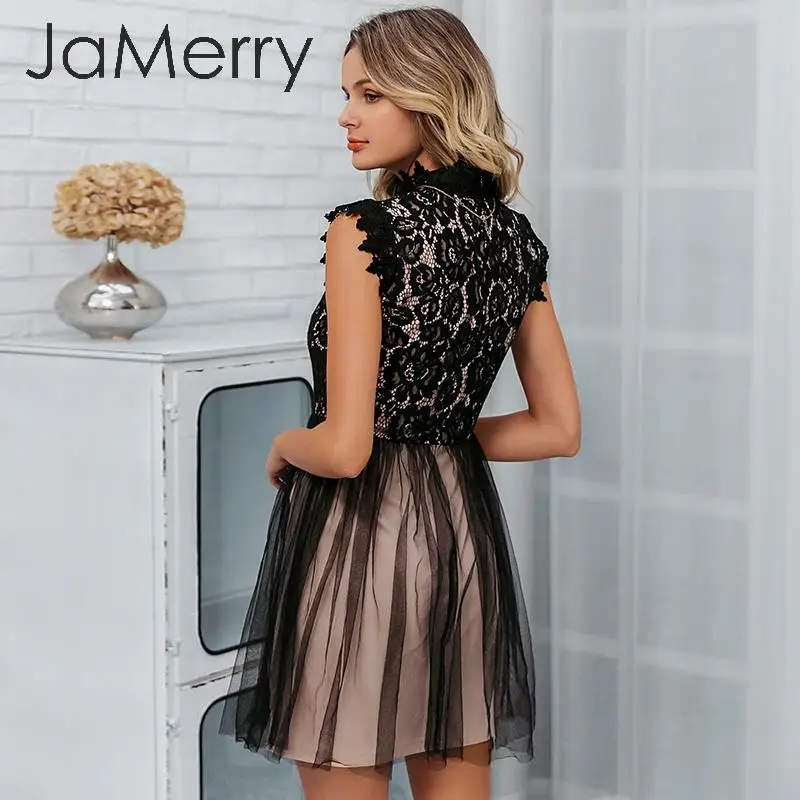 Женское кружевное платье без рукавов JaMerry черные короткие вечерние платья с
