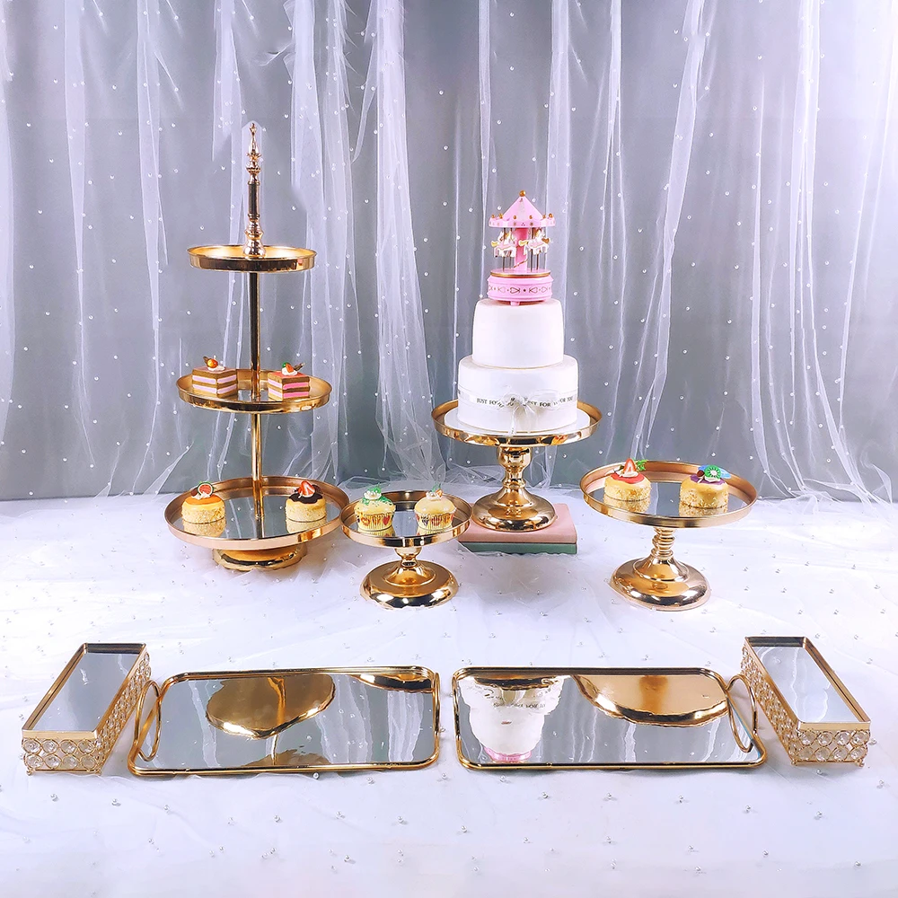 Juego de soportes para Tartas de boda, bandeja de cristal de estilo europeo para cupcakes, soporte de Metal para Tartas, fiesta de vacaciones, 4-13 unids/set-3
