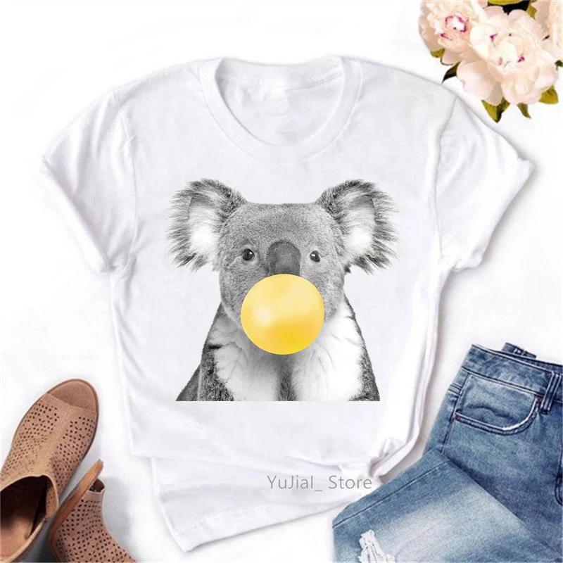 Забавные футболки для женщин жевательная резинка с изображением коалы футболка