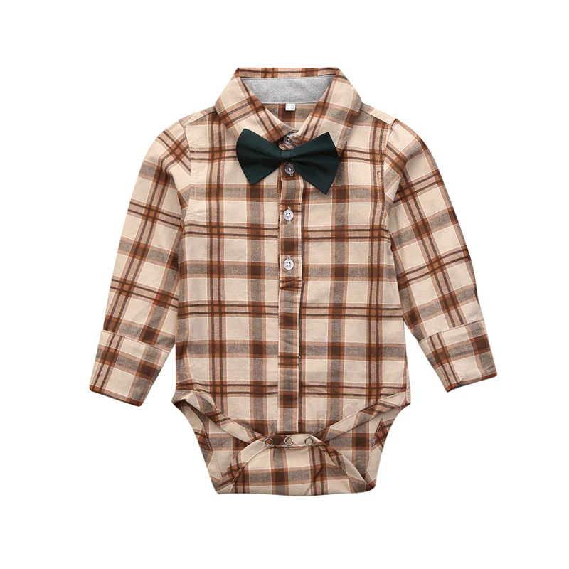 Повседневная рубашка в клетку для маленьких мальчиков 0-24 месяцев комбинезон с