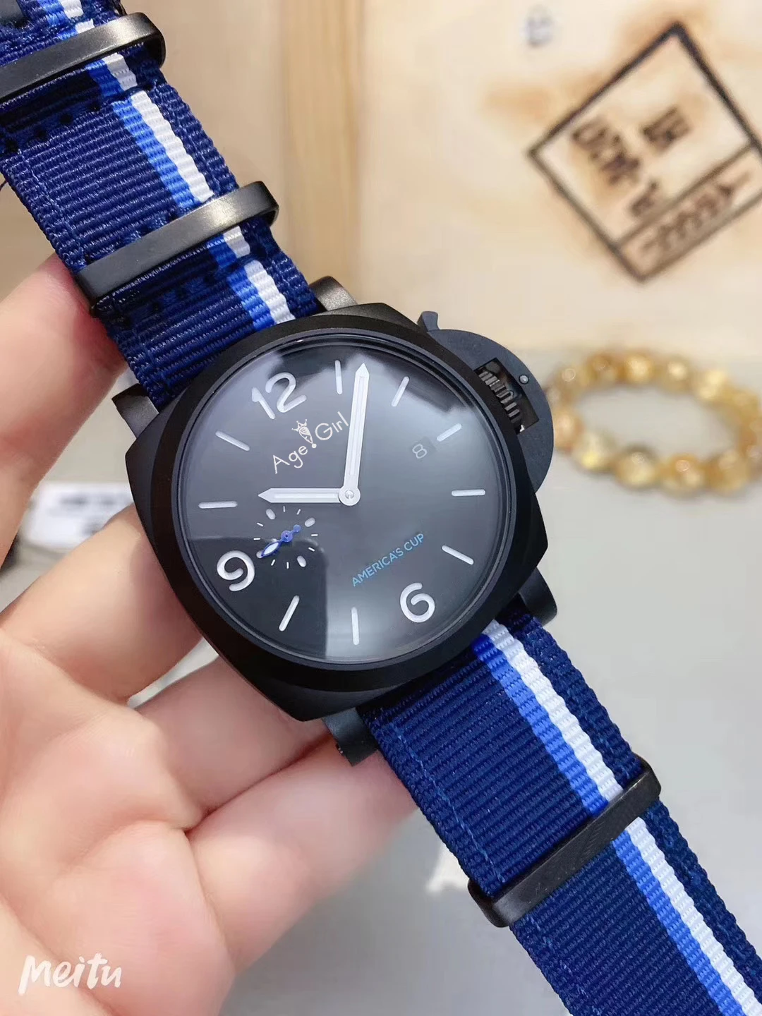 

Classic New Men Automatic Mechanical Stainless Steel GMT Nato Canvas Americas Cup Black Watch 1950 Luminous Sapphire 44mm