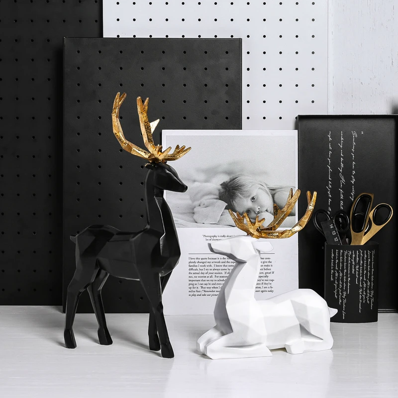 

Скульптура Deers, статуя оленя из смолы, скандинавские геометрические статуи для домашнего декора, искусственные современные украшения, укра...