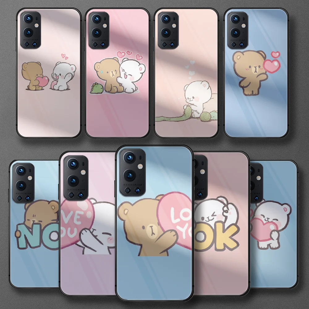 

Teddy bear animated cute cartoon doll Tempered Glass Phone Case For Oneplus Realme Q3 C21 GT Nord 5 6 7 8 9 T Pro Oppo Find X3