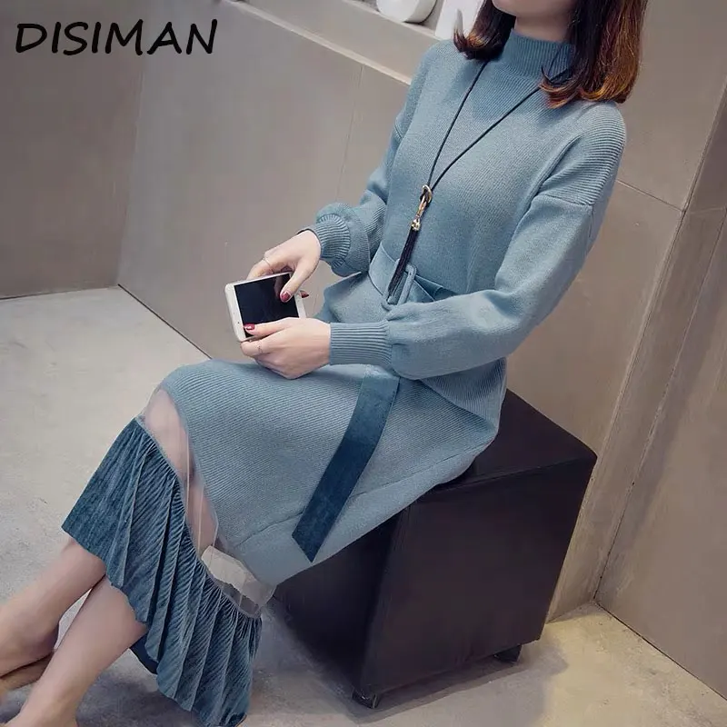 DISIMAN осень 2019 новый свитер с высоким воротом женский розовый корейский стиль