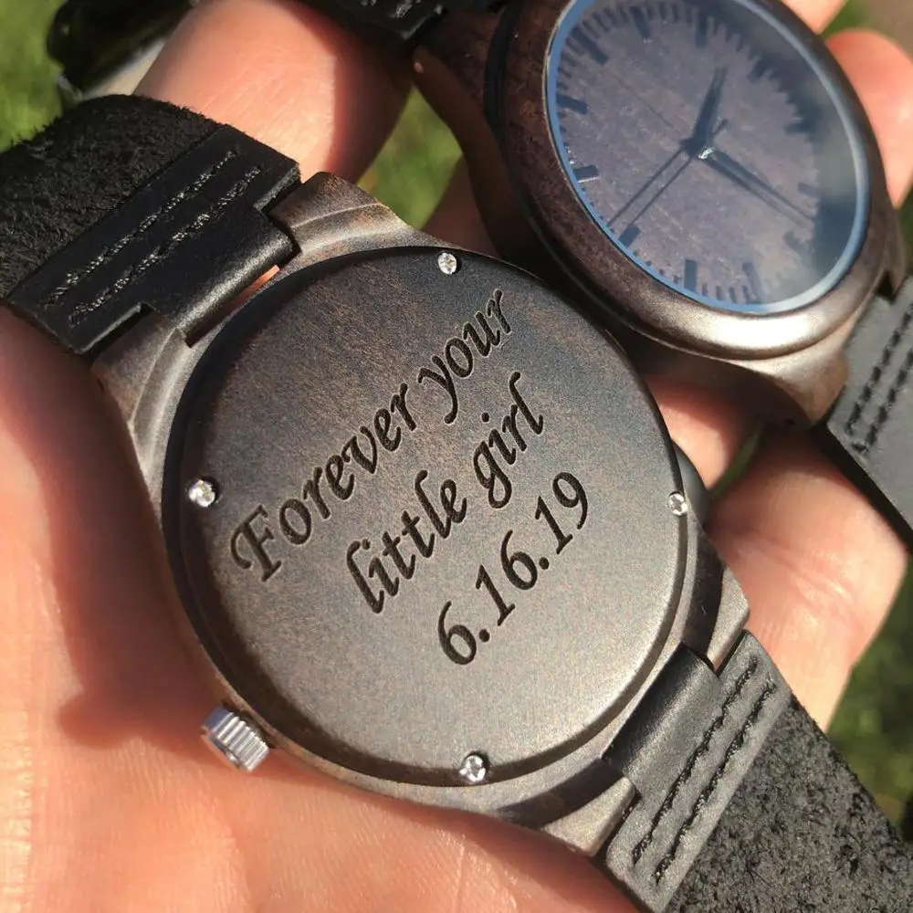 Деревянные мужские часы с гравировкой для мужа и сына натуральные эбеновые
