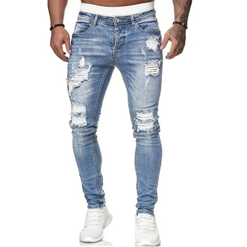 

Men's Sweatpants Sexy Hole Jeans Pants Casual Summer Autumn Male Ripped Skinny Trousers Slim Biker Outwears Harajuku Pants