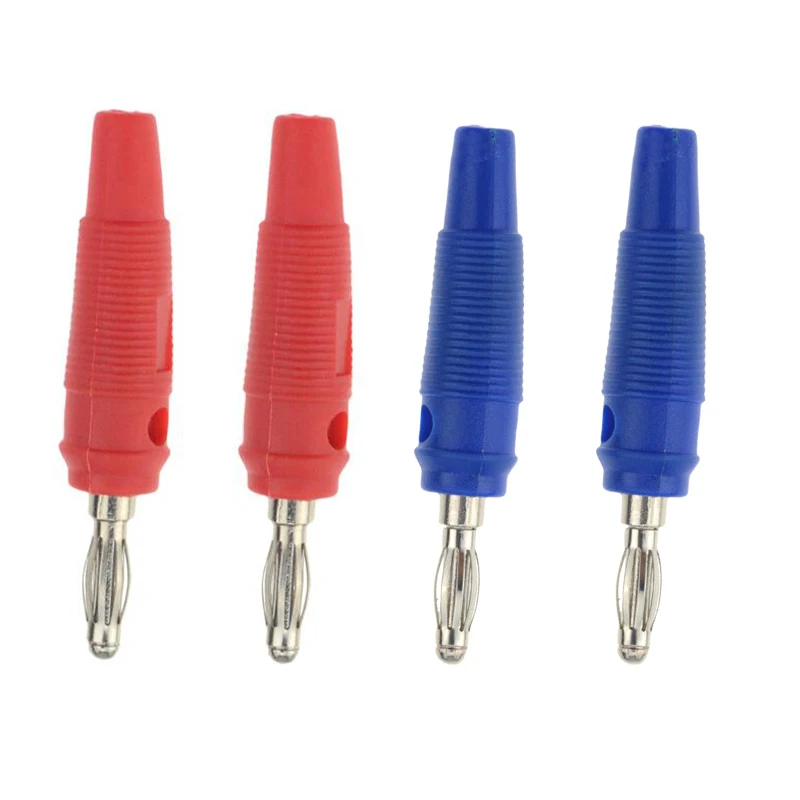 2pcs RED 2pcs BLUE 4 шт. 4 мм Аудио вилка штекерного типа динамика посеребренные соединители красный черный зеленый желтый синий - Цвет: 2pcs RED 2pcs BLUE