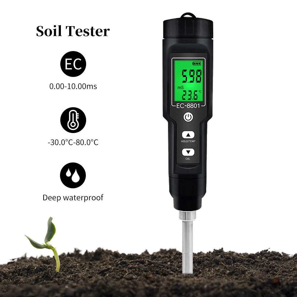 Probador de suelo EC/TEMP, medidor Digital de mano impermeable para jardín, herramienta de medición de suelo para plantas en macetas, agricultura agrícola, 0,00-10,00 MS/s cm, nuevo